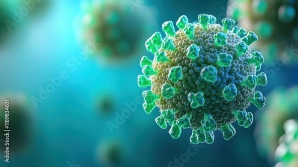 Fototapeta A green and blue virus is shown in a close up. Generative AI