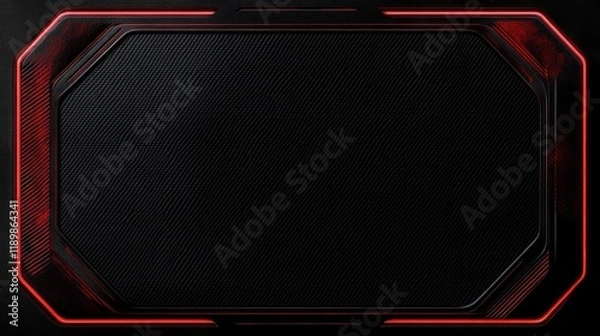 Fototapeta Red glowing tech border with center dark area, for display over black background