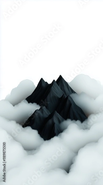 Fototapeta Mountain peaks emerging from a layer of soft clouds, creating a serene and mystical scene