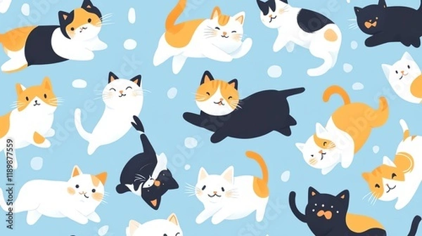 Obraz A delightful vector set of cartoon cats and kittens in fun and playful poses, featuring flat colors and purebred designs, perfect for a cheerful, lighthearted pet collection