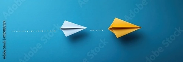 Fototapeta Overcoming Barriers and Achieving Success through Leadership and Innovation in Business Competition with Paper Planes