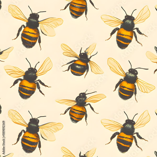 Fototapeta Patterns of buzzing bees showcasing generative ai design with intricate details in vibrant colors. Generative AI