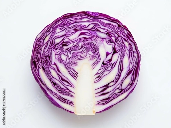 Fototapeta purple cabbage, close-up of sliced red cabbage on a white background