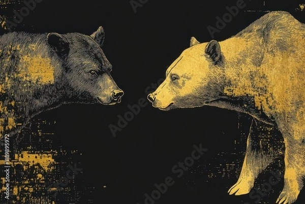 Obraz bull and bear financial infographic gold and black color scheme stock market themes with ample copy space for text