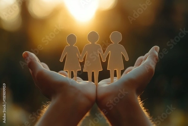 Obraz Hands Holding Family Diversity in Care and Support for Elderly and Disabled in Wellness and Rehabilitation