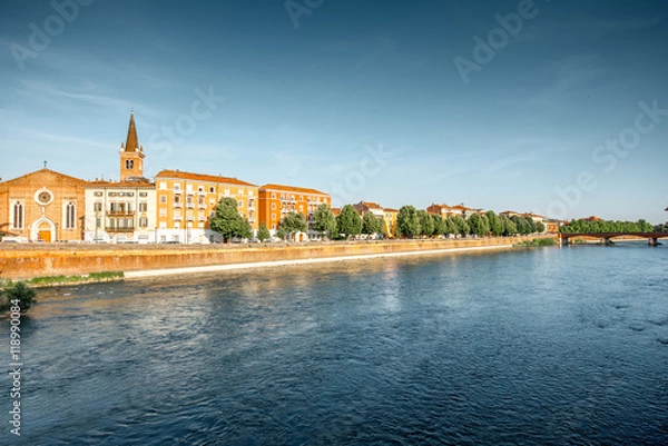 Fototapeta Verona cityscape view with Santa Anastasia church in Italy