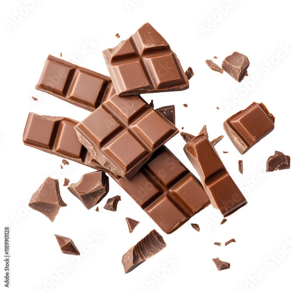 Obraz pieces of chocolate bar isolated on white or transparent background