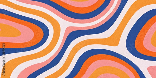 Fototapeta Retro vibrant color swirly, wayvy, curvy abstract background with grainy texture for a vintage or 70s-inspired nostalgic, playful, psychedelic vibe
