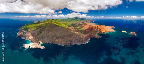 Fototapeta Magnifique vue aérienne de l'ile de UA HUKA dans l'archipel des marquises en Polynésie francaise 
