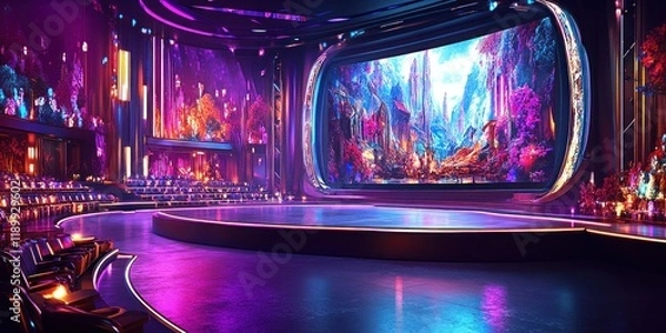 Fototapeta Futuristic Auditorium with Vibrant Digital Display in a Sci-Fi Setting