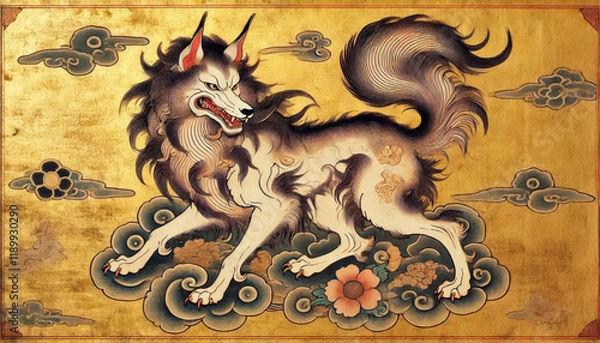 Obraz 金屏風絵／狼