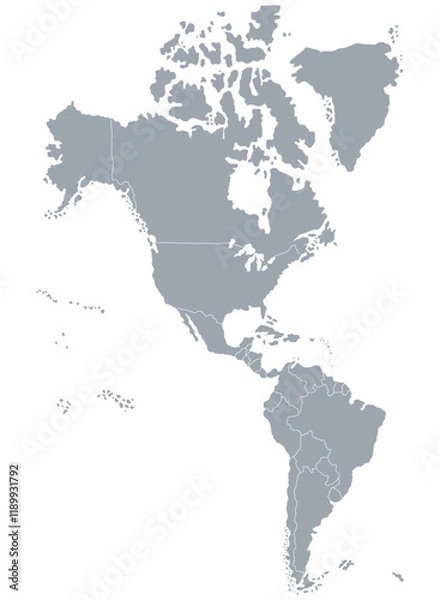 Fototapeta Map of the American continent or America, with political division in black and white, for school purposes and to study without names
