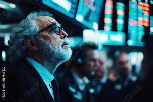 Obraz dramatic headlines on stock market crash displayed on a digital screen surrounded by anxious traders a chaotic yet focused financial atmosphere
