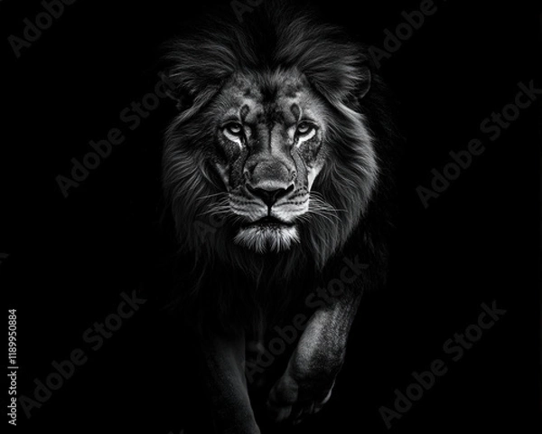 Obraz A lion is staring at the camera with its mouth open