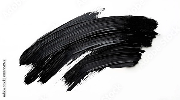Fototapeta Black brush strokes from oil paints on white paper, creating an abstract creative background