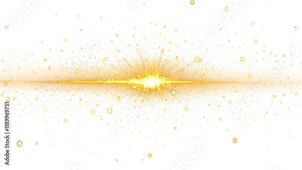 Fototapeta A streak of golden light with scattered sparkles on a transparent background.