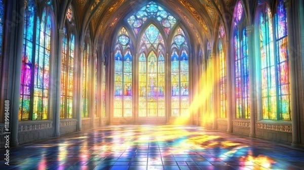 Obraz Sunlit cathedral with stained glass