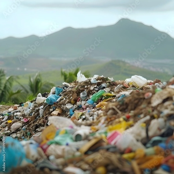 Fototapeta Pollution and Waste Accumulation in Environmentally Impacted Landscape