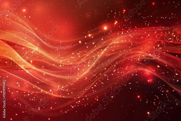 Fototapeta Abstract Red Background with Glowing Waves, Light Trails, and Shimmering Particles for a Digital Fantasy Design