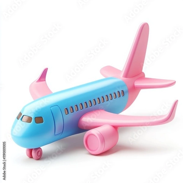Fototapeta Cute 3D Cartoon Style Plane on White Background, Side View, 3D Rendered, Isolated Illustration.