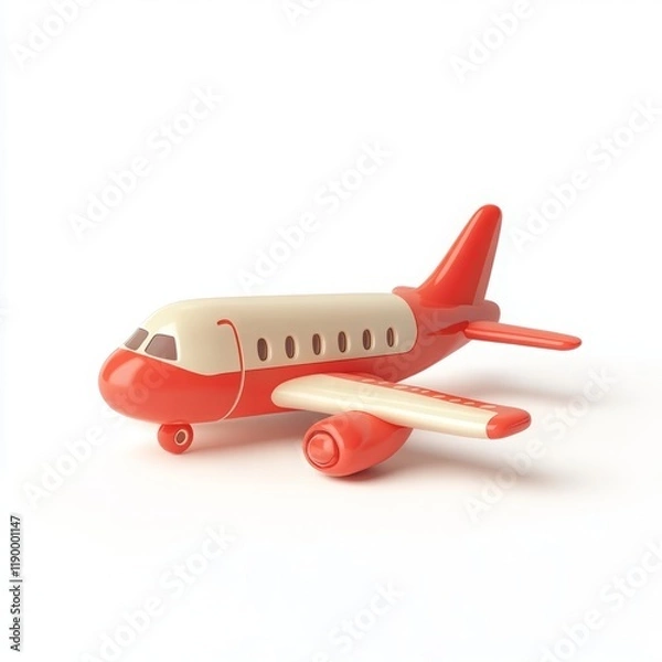 Fototapeta Cute 3D Cartoon Style Plane on White Background, Side View, 3D Rendered, Isolated Illustration.