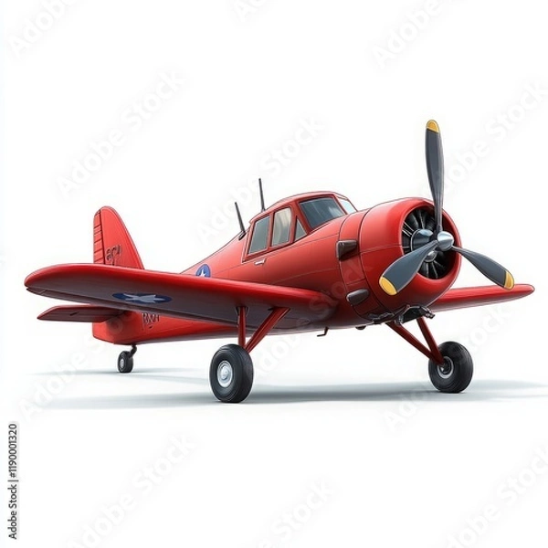 Fototapeta Cute 3D Cartoon Style Plane on White Background, Side View, 3D Rendered, Isolated Illustration.