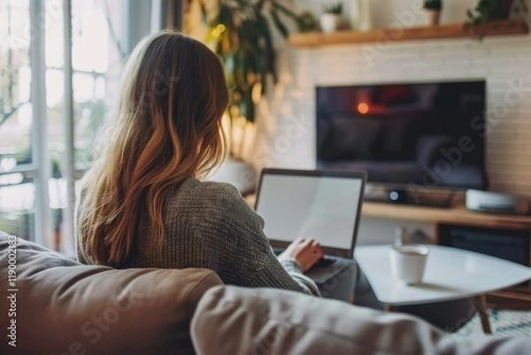 Fototapeta Premium Quality Picture of Businesswoman Using Laptop to Discuss Plan in Video Call