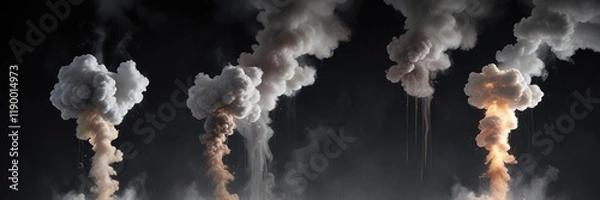 Fototapeta Fumes and vapors suspended in the air on a dark background, smoke particles, vapors, toxic plume