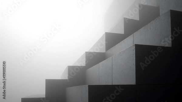 Fototapeta Concrete Steps Ascending into Foggy Air