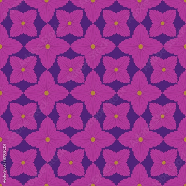 Fototapeta Pink flowers seamless pattern design by geometric 