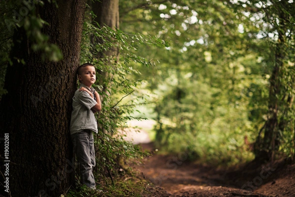 Obraz boy standing under a tree 