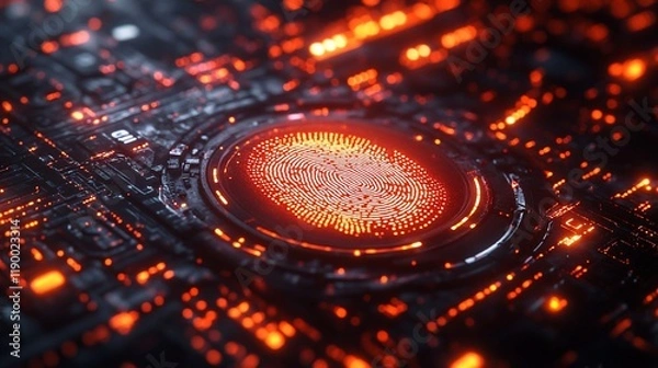 Fototapeta Glowing Fingerprint on Circuit Board