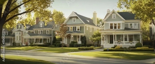 Obraz Beautifully edited scenes of U.S. homes under sunshine.