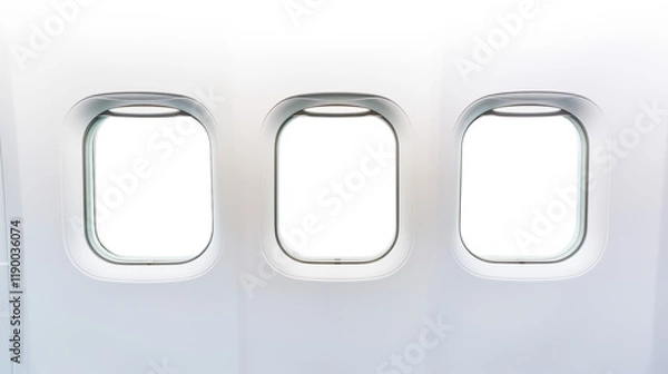 Obraz  Three Empty Airplane Windows on transparent background 