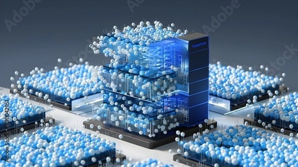 Fototapeta A supercomputer model rendering complex data