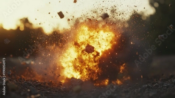 Fototapeta An explosive fireball erupts from a central point,