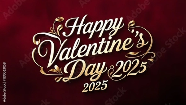 Fototapeta Elegant Happy Valentine's Day 2025 text with red background, luxurious romantic design for festive celebrations