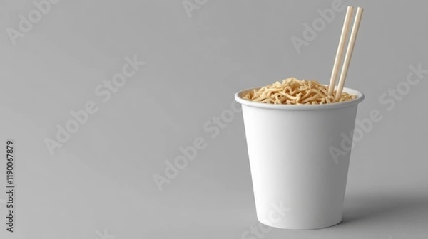 Fototapeta Blank noodle cup with chopstick on white background