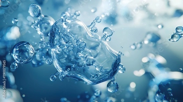 Fototapeta Abstract Blue Water Bubbles Splashing Dynamically