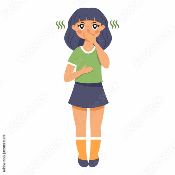 Fototapeta Girl feels nauseous. Symptoms of food poisoning in children.