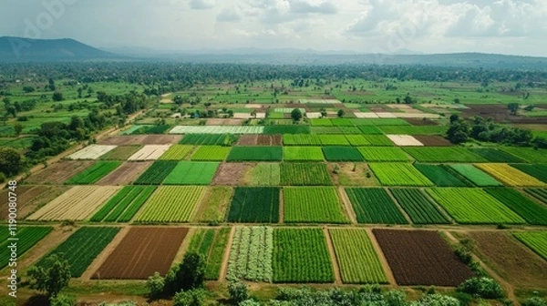 Obraz Aerial View of Lush Green Farmland in Africa