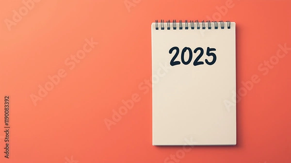 Fototapeta New year plan, a blank white sheet of paper with "2025",  handwritten text, blank note paper