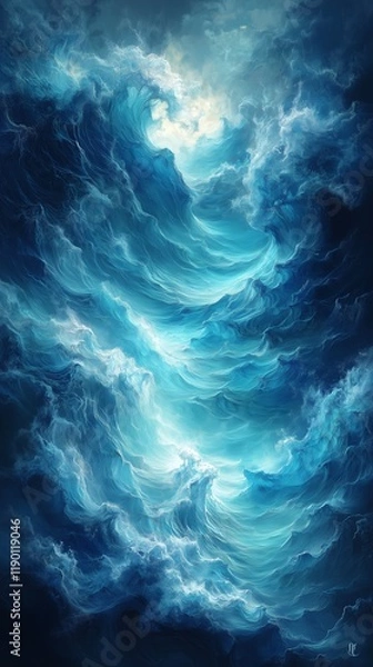 Obraz Aerial view of the choppy blue ocean with frothy waves Captured from above in a vast marine environment