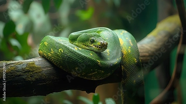 Obraz green snake in a tree