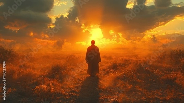 Fototapeta parable of the prodigal son man standing in front of a desert landscape