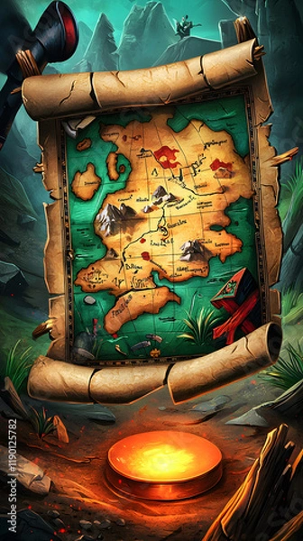 Fototapeta Colorful treasure map in a fantasy setting