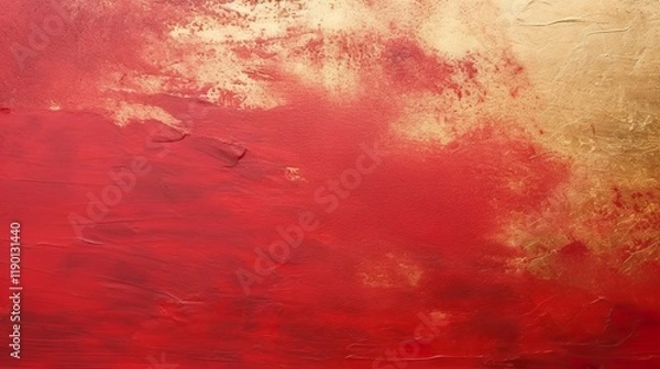 Fototapeta Chinese Abstract gold ink in red paper texture fat paint on surface background Flat lay top view copy space