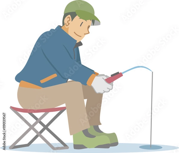 Obraz ワカサギ釣りをする男性