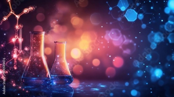 Fototapeta Laboratory Experiment: Molecular Structures and Chemical Reactions in Flasks