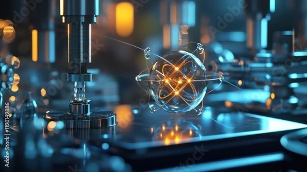 Obraz Visualization of quantum computing mechanics in an AI laboratory.